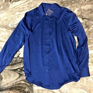 Blue silk button down blouse